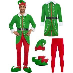 Adult Elf Christmas Costume Set Halloween Elf Costume Men Christmas Full Set Christmas Costume Accessories