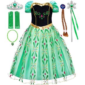 GZ-LAOPAITOU Princess Dress for Girls Kids Princess Costume Halloween Cosplay Birthday Party Dress Up Short Sleeve Green