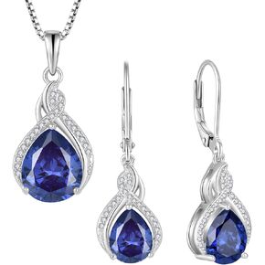 Infinity Teardrop Jewelry Set for Women Tanzanite Necklace & Earrings December Birthstone Jewelry