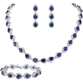 EVER FAITH Gorgeous CZ Birthstone Elegant Tear Drop Bridal Necklace Earrings Bracelet Jewerly Set for Women