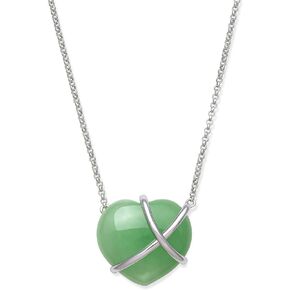 Belacqua Sterling Silver Natural Jade Heart Necklace for Women