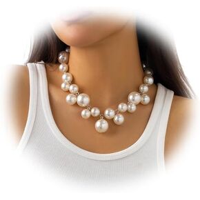 Pearl Necklace for Women Big Pearl Choker Necklace Chunky Faux Pearl Necklaces Statement Necklaces Exaggerated Large Pearl Necklace Wedding Party Jewelry
