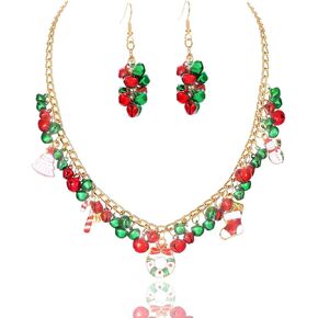 Christmas Jingle Bell Necklace Earring Sets Light Bulb Pendant Necklace Set Xmas Jewelry Sets for Women