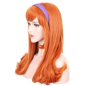karlery Adult Women Long Curly Orange Bangs Daphne Wig Halloween Cosplay Costume Party Wig (Free Purple Headband and Wig Cap)