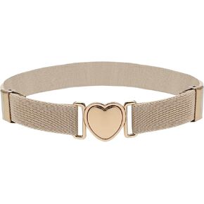 Beige Stretchy Elastic Waistband with Heart-Shaped Buckle - No-clear Punch-Free Alloy Canvas Girl Belt for Teen, Kids, Women Buddies, Suitable for Dresses, 90s-2000s-Inspired Scene Attire Clothes