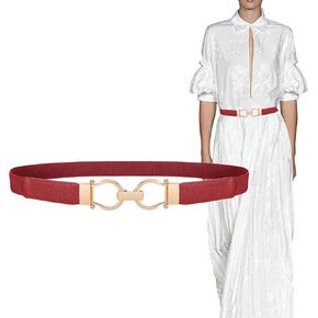 XZQTIVE Elastic Belts for Women Thin Stretchy Dress Belt Women Skinny Waist Belt for Dress Jeans Pants with Gold Buckle