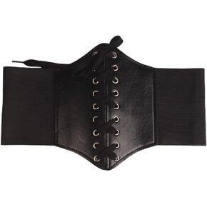 Women's Faux Leather Corset Belt Vintage Stretch Cinch Belt Wide Steampunk Waist Corset Pirate Belt