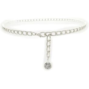 TFJ Women Fashion Belt Hip High Waist Silver Metal Chains Coin Charm Buckle M L XL