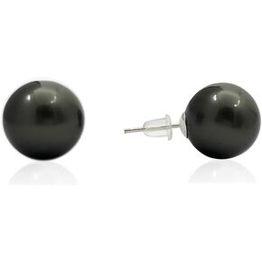 YING LAN 925 Sterling Silver Simulated Shell Pearl Earrings for Women,Classic Round Large Ear Studs