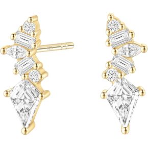 TIGRADE Stud Earrings Marquise Baguette Cubic Zirconia Small Cartilage Crawler Earrings 925 Sterling Silver Post Hypoallergenic Earring for Women