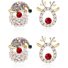 Christmas Earrings 925 Sterling Sliver Earrings Studs for Women 2 Pairs Xmas Holiday Asymmetrical Earrings