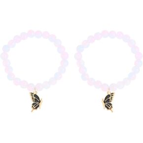 Fuqimanman2020 2Pcs BFF Butterfly Matching Bracelets for Women Colorful Butterfly Crystal Beaded Stretch Bracelet Set Long Distance Friendship Sisters Jewelry Gift