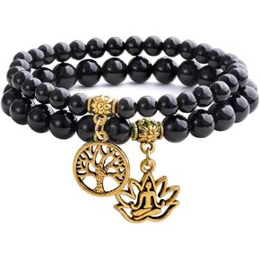 KSQS Healing Stone Bracelets for Women, Natural Semi Precious Gemstone Beads Yoga Chakra Bracelet, Tree of Life Lotus Stretch Bracelets for Anxiety and Stress