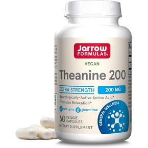 Jarrow Formulas Extra Strength Theanine 200 mg, Dietary Supplement That Promotes Relaxation, Amino Acid Supplement for Relaxation Support, 60 Veggie Capsules, 60 Day Supply