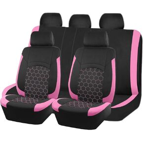 Car Seat Covers Full Set,Embroidery Car Seat Covers,Airbag Compatible,Polyester Fabric Seat Covers for Car,Universal Size Fit for Most Car SUV,Rear Seat Can Split (Red)