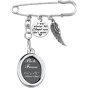 FEELMEM Loss Memorial Gift I Was Always Her Angel Now She’s Mine Memorial Safety Pin Brooch in Memory of Wife Mom Funeral Gift