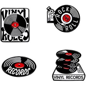 4pcs/set Punk Gramophone Vinyl Record Brooch Pins Black Tapes Brooch Pin for Music Lovers and Vintage Themed Parties Badges