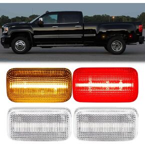 R&F Auto Amber/Red LED Fender Side Marker Lights Replacement for Silverado/Sierra 2500HD 3500HD 2015-2021 Turn Signal Sidemarker Lamps Rear Bed Fender Side Markers Clear Lens