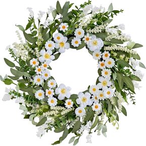 Spring Wreath 22 Inch Front Door Spring Wreath with Eucalyptus Leaves Daisy Flowers Spring Flowers Summer Wreath for Walls Windows Indoor and Outdoor Home Decor and Easter Celebrations