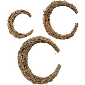 3pcs Moon Shape Rattan Wreath, DIY Vintage Vine Branch Flower Garland for Front Door Wall Hanging Decor Wedding Party Supplies