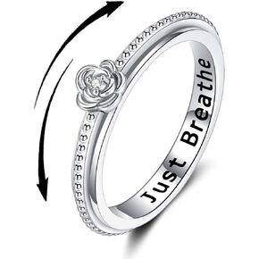 Fidget Ring for Women Girl: 925 Sterling Silver Spinner Ring Bands for Anti Stress Rose Anxiety Relieving Fidget Ring Gifts for Bored People Adhd Jewelry