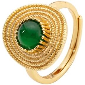 Green Stone Ring Emerald Ring Gold Vintage Rings Gold Dome Chunky Rings For Women Gold Round Signet Rings Adjustable Open Ring Band Statement Jewelry Wedding Ladies Ring Party Dance Jewelry