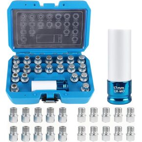 21Pcs Wheel Lock Removal Kit, BMW Wheel Lock Key Set with 1/2 inch Socket Adapter, BMW Lug Nut Key, Anti-Theft Screw Remover for Removing and Locking