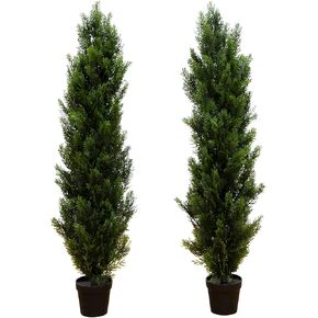 Nearly Natural 4ft Cedar Topiary Artificial Trees, UV Resistant, Indoor/Outdoor Decor, Set of 2, Wear-Resistant, Realistic Design, No Maintenance Required