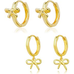 2 Pairs Gold Bow Hoop Earrings Large/small Personality Simple Retro Fashion Bowknot Earrings Jewelry for Christmas Parties Daily