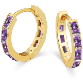 Paris Jewelry 18K Yellow Gold Created Amethyst 3Ct Emerald Cut Huggie Hoop Earrings Plated