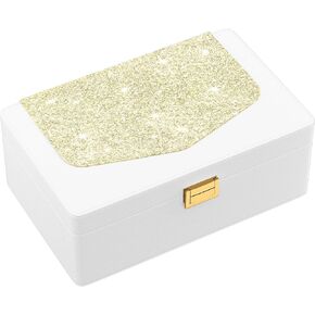 DreamGenius Jewelry Box for Women with Elegant Glitter Design, 2-Layer Jewelry Organizers and Storage with Removable Tray for Necklaces and Earrings Holder, Christmas Gifts for Women, Pink