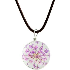 Dandelion Seed Wish Necklace Dried Pressed Dandelion Babysbreath Clover in Glass Ball Pendent Leather Cord Necklace