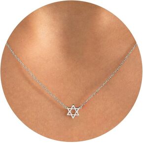 Star of David Necklace, 14 Gold Plated Hexagram Star Dainty Necklace 16.5+2 Inch