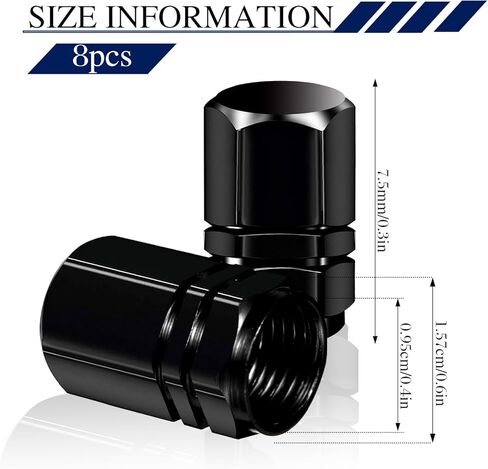 8 عبوات من أغطية جذعية الصمام للسيارات، أغطية صمامات الإطارات المصنوعة من الألومنيوم، أغطية أغطية هوائية مقاومة للغبار، أغطية جذعية الإطارات العالمية محكمة الغلق للسيارات وسيارات الدفع الرباعي والدراجات النارية والشاحنات، تصميم سداسي (أسود) in Kuwait