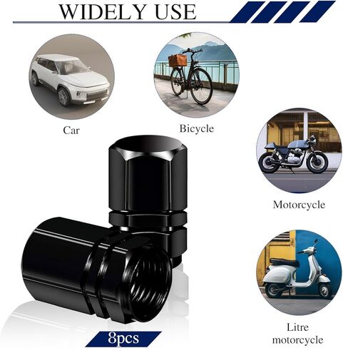 8 عبوات من أغطية جذعية الصمام للسيارات، أغطية صمامات الإطارات المصنوعة من الألومنيوم، أغطية أغطية هوائية مقاومة للغبار، أغطية جذعية الإطارات العالمية محكمة الغلق للسيارات وسيارات الدفع الرباعي والدراجات النارية والشاحنات، تصميم سداسي (أسود) in Kuwait