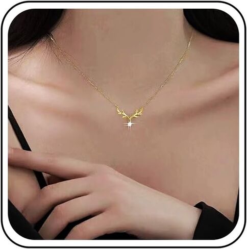 Vintage Crystal Deer Antler Choker Necklace Gold Cz Elk Head Pendant Necklace Rhinestone Antler Deer Choker Cute Animal Necklace Chain for Women in Kuwait