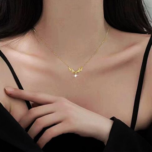 Vintage Crystal Deer Antler Choker Necklace Gold Cz Elk Head Pendant Necklace Rhinestone Antler Deer Choker Cute Animal Necklace Chain for Women in Kuwait