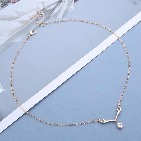 Vintage Crystal Deer Antler Choker Necklace Gold Cz Elk Head Pendant Necklace Rhinestone Antler Deer Choker Cute Animal Necklace Chain for Women in Kuwait