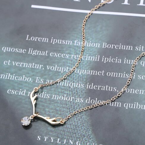 Vintage Crystal Deer Antler Choker Necklace Gold Cz Elk Head Pendant Necklace Rhinestone Antler Deer Choker Cute Animal Necklace Chain for Women in Kuwait