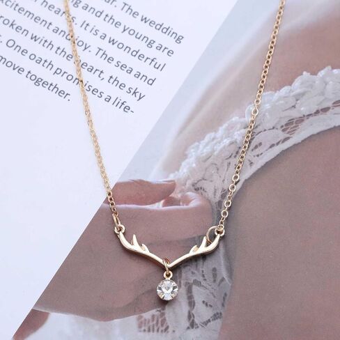 Vintage Crystal Deer Antler Choker Necklace Gold Cz Elk Head Pendant Necklace Rhinestone Antler Deer Choker Cute Animal Necklace Chain for Women in Kuwait