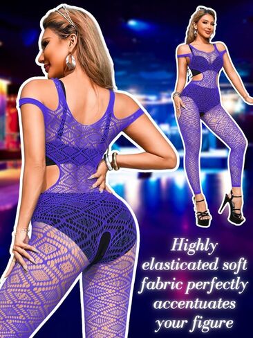 Exotic Dancewear, Sheer Mesh Jumpsuit For Women, Sexy Cutout Printed Fishnet Outfit Date Night Club, Fits 0-18 in Kuwait