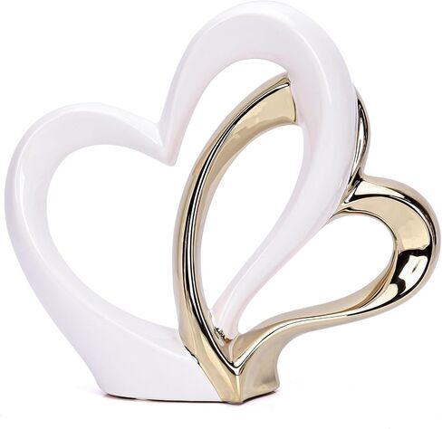 LCCCK Couple Gifts for Him and Her Porcelain Double Heart Sculpture, 1st to 50th Wedding Love Statue - for Bedroom Romantic Valentines Day Ornaments in Saudi Arabia