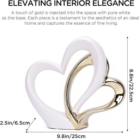 LCCCK Couple Gifts for Him and Her Porcelain Double Heart Sculpture, 1st to 50th Wedding Love Statue - for Bedroom Romantic Valentines Day Ornaments in Saudi Arabia