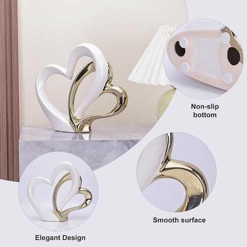 LCCCK Couple Gifts for Him and Her Porcelain Double Heart Sculpture, 1st to 50th Wedding Love Statue - for Bedroom Romantic Valentines Day Ornaments in Saudi Arabia
