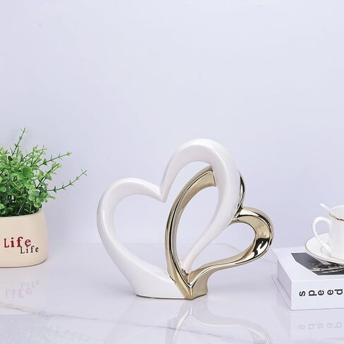 LCCCK Couple Gifts for Him and Her Porcelain Double Heart Sculpture, 1st to 50th Wedding Love Statue - for Bedroom Romantic Valentines Day Ornaments in Saudi Arabia