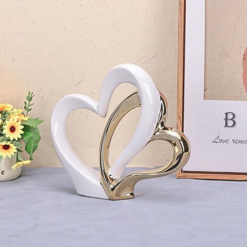 LCCCK Couple Gifts for Him and Her Porcelain Double Heart Sculpture, 1st to 50th Wedding Love Statue - for Bedroom Romantic Valentines Day Ornaments in Saudi Arabia
