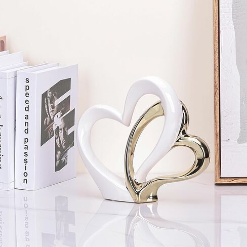 LCCCK Couple Gifts for Him and Her Porcelain Double Heart Sculpture, 1st to 50th Wedding Love Statue - for Bedroom Romantic Valentines Day Ornaments in Saudi Arabia