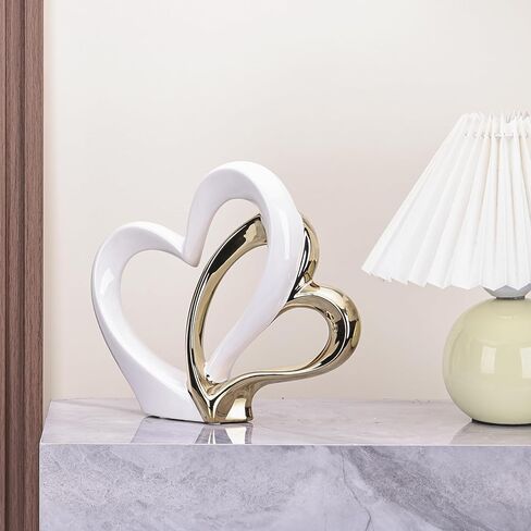 LCCCK Couple Gifts for Him and Her Porcelain Double Heart Sculpture, 1st to 50th Wedding Love Statue - for Bedroom Romantic Valentines Day Ornaments in Saudi Arabia