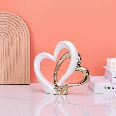 LCCCK Couple Gifts for Him and Her Porcelain Double Heart Sculpture, 1st to 50th Wedding Love Statue - for Bedroom Romantic Valentines Day Ornaments in Saudi Arabia