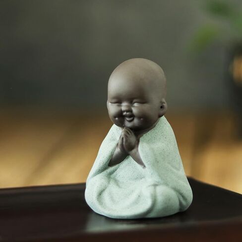 تمثال بوذا الضاحك من السيراميك، تمثال بوذا اللطيف الصغير، تمثال راهب سعيد، تمثال صغير لسطح المكتب، زينة الشاي، ديكور المنزل (أخضر 2) in Kuwait